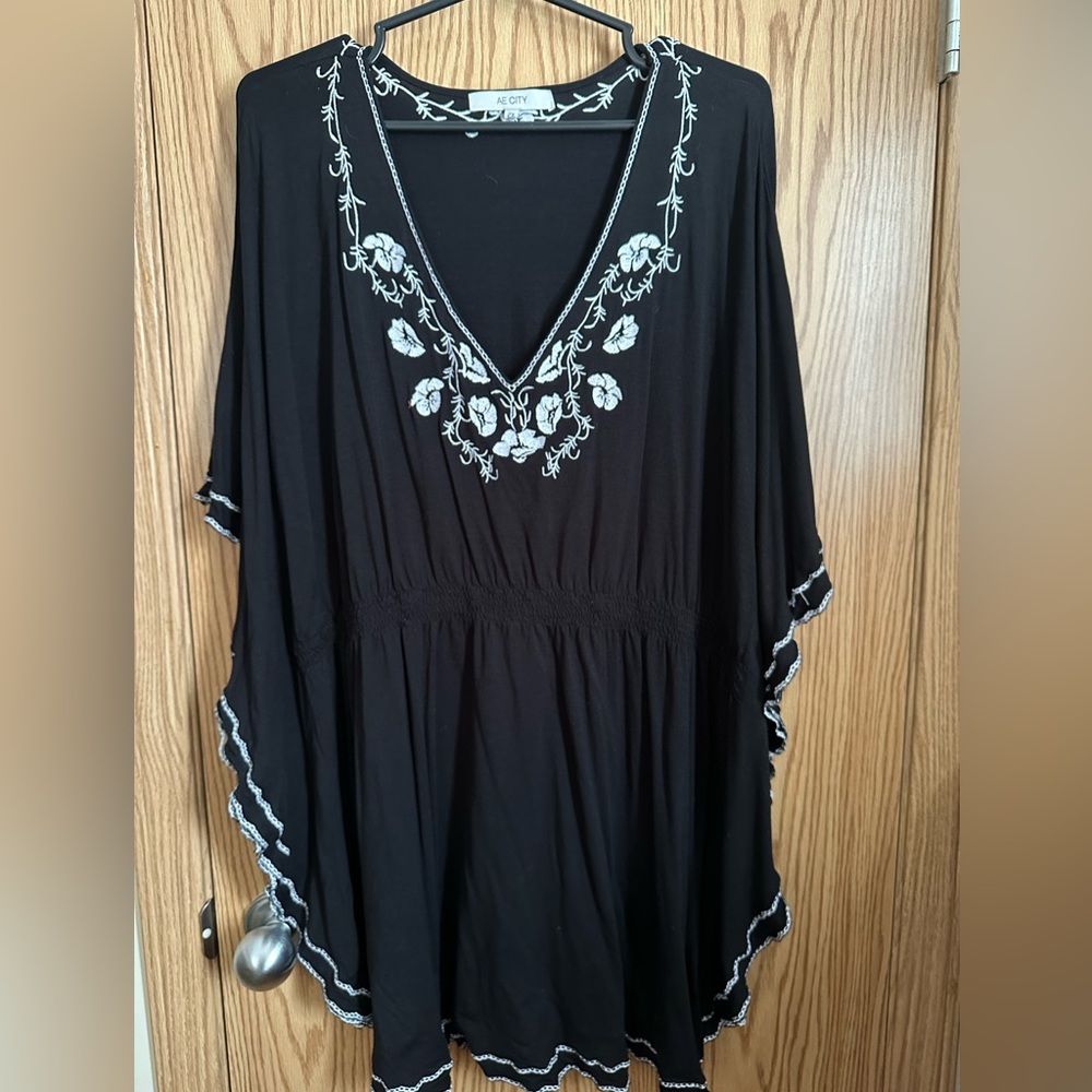 Black Embroidered Swim Cover-Up